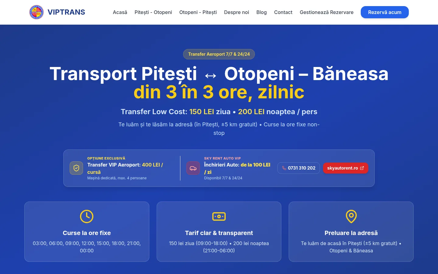 Prima pagină a site-ului viptrans.ro